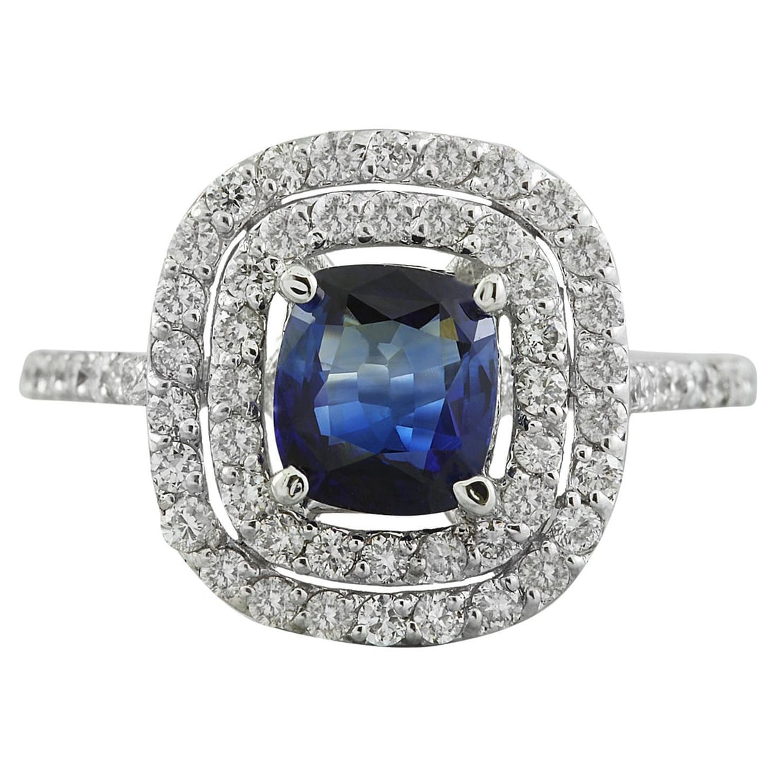 Sapphire Diamond Ring 14K White Gold: Natural Sapphire Diamond Ring 14K White Gold Ring Size: 7 US, Resizable Metal: 14k Gold, White Gold Stone: Diamond, Sapphire Stone Cut: Cushion Cut Place of Origin: United States Period: 2010- Date of