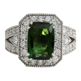 Tourmaline Diamond Ring In 18K White