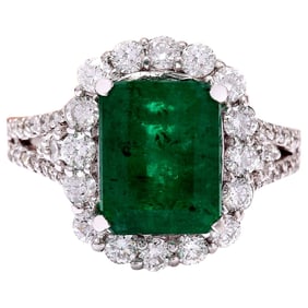 Emerald Diamond Ring In 14K Solid