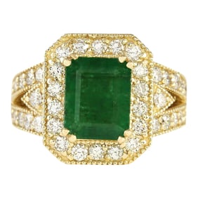 Emerald Diamond Ring In 18K Yellow