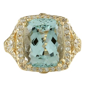 Exquisite Natural Aquamarine Diamond Ring In