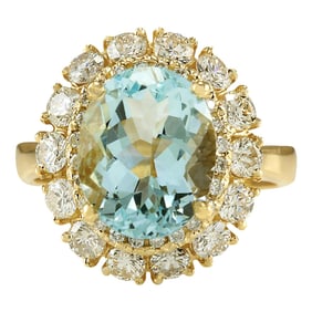 Aquamarine Diamond Ring In 14K Yellow