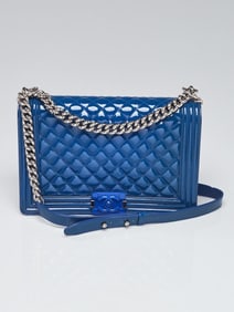 Chanel Blue Quilted Patent Leather New