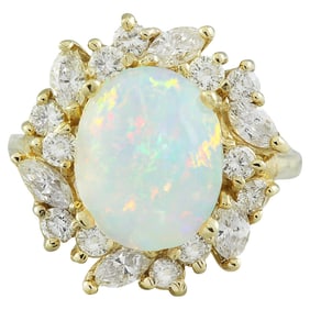 Natural Opal Diamond Ring In 18K