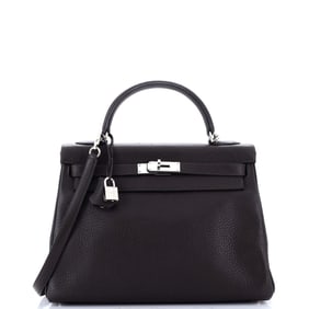 Hermes Kelly Handbag Ebene Clemence with