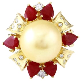 Gold South Sea Pearl, Ruby Diamond