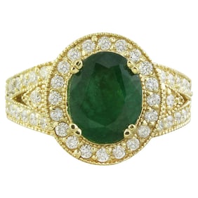 Emerald Diamond Ring 14K Yellow Gold