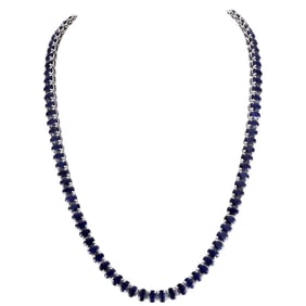 Natural Sapphire Necklace In 18K White