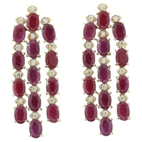 Natural Ruby Diamond Earrings in 14K