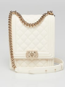 Chanel White Quilted Caviar Leather North/South