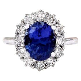 Natural Tanzanite Diamond Ring In 14K
