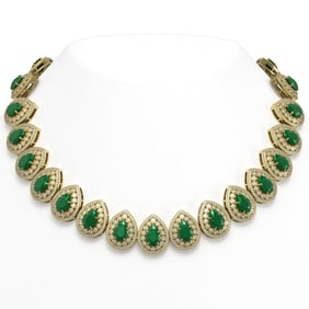 121.42 ctw Emerald & Diamond Victorian Necklace 14K Yellow Gold