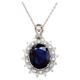 Sapphire Diamond Pendant Necklace In 18K