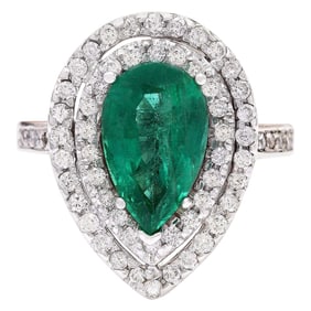 Emerald Diamond Ring In 18K Solid