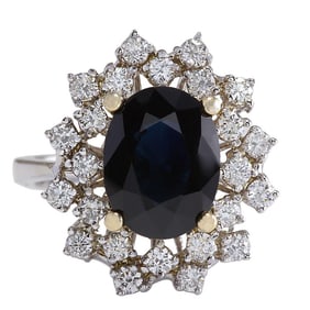 Natural Sapphire Diamond Ring In 14K