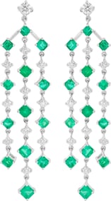 Emerald and diamonds dangle earrings set