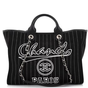 Chanel Deauville Tote Pinstripe Cotton Medium
