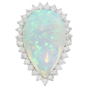 Natural Opal Diamond Ring in 14K