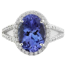 Natural Tanzanite Diamond Ring in 18K