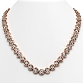 36.09 ctw Cushion Cut Diamond Micro Pave Necklace 18K Rose Gold