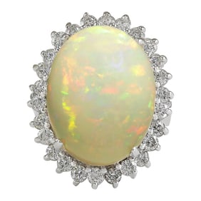 Natural Opal 14K White Gold Diamond