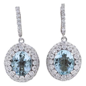 Natural Aquamarine Diamond Earrings In 18K