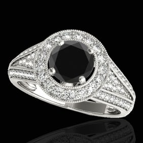 1.7 ctw Certified VS Black Diamond Solitaire Halo Ring 10k White Gold