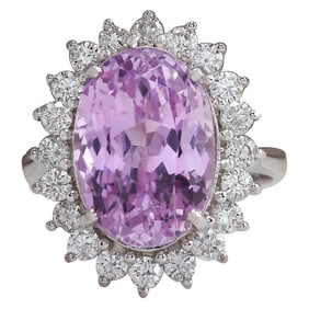 Kunzite Diamond Ring In 14K White