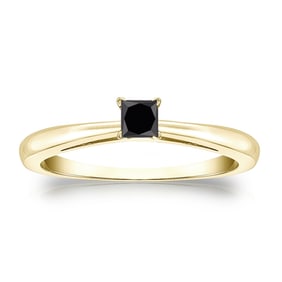 Natural 0.25 CTW Black Diamond Solitaire Ring 18K Yellow Gold