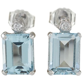 Aquamarine Diamond Earrings 14K White Gold