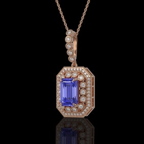 6.05 ctw Tanzanite & Diamond Victorian Necklace 14K Rose Gold
