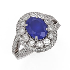 4.55 ctw Certified Sapphire & Diamond Victorian Ring 14K White Gold