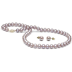 Lavender Freshwater Pearl 2-Piece Necklace and Earring Set, 7.5-8.0mm