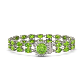 17.4 ctw Peridot & Diamond Bracelet 14K White Gold