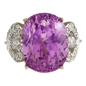 Kunzite Diamond Ring 14K White Gold