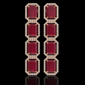 20.59 ctw Ruby & Diamond Micro Pave Halo Earrings 10k Rose Gold