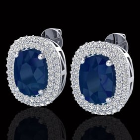 6.30 ctw Sapphire & Micro Pave VS/SI Diamond Earrings 18k White Gold