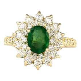 Emerald Diamond Ring 14K Yellow Gold