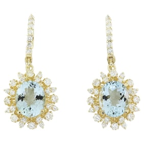 Natural Aquamarine Diamond Earrings in 14K