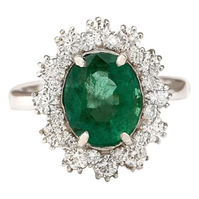 Emerald Diamond Ring 14K White Gold
