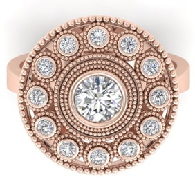 0.91 ctw Certified VS/SI Diamond Art Deco Ring 14k Rose Gold