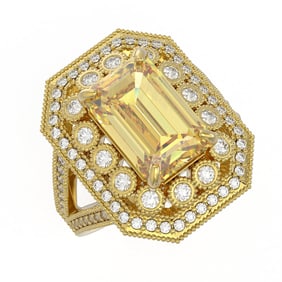 5.85 ctw Canary Citrine & Diamond Victorian Ring 14K Yellow Gold