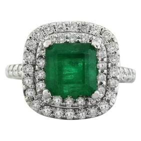 Emerald Diamond Ring 14K White Gold