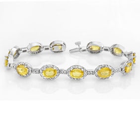19.6 ctw Yellow Sapphire & Diamond Bracelet 14k White Gold