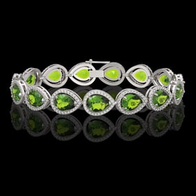 15.8 ctw Peridot & Diamond Micro Pave Halo Bracelet 10k White Gold