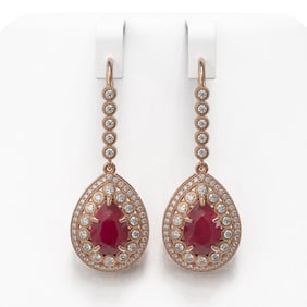 10.15 ctw Certified Ruby & Diamond Victorian Earrings 14K Rose Gold