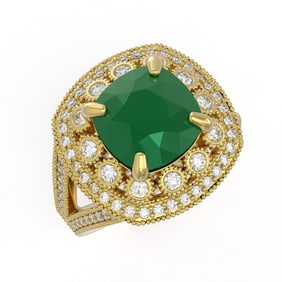 6.47 ctw Certified Emerald & Diamond Victorian Ring 14K Yellow Gold