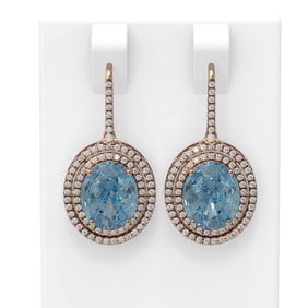 8.01 ctw Blue Topaz & Diamond Earrings 18K Rose Gold