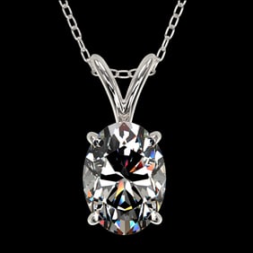 1 ctw Certified VS/SI Quality Oval Diamond Necklace 10k White Gold