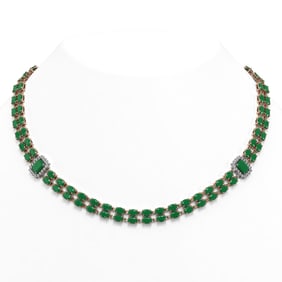41.63 ctw Emerald & Diamond Necklace 14K Rose Gold